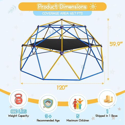 RIKADE 10FT Climbing Dome with Hammock for Kids 3+ – 880LBS Capacity Anti-Rust Steel Frame, CPC Certified, Indoor Outdoor Jungle Gym Playground, Easy Assembly Backyard Play Equipment in Saudi Arabia