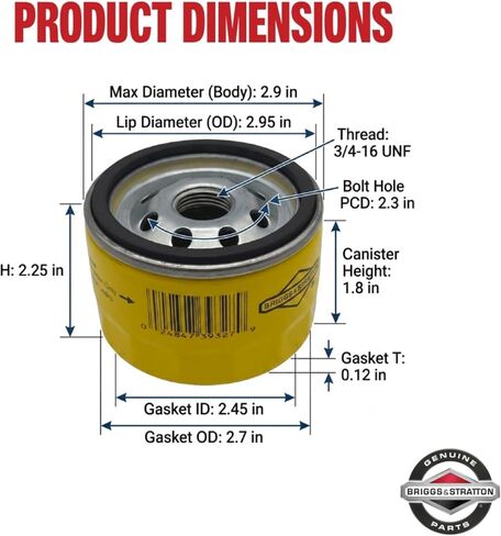 Briggs & Stratton 696854 Oil Filter Replacement for Models 79589, 92134GS, 92134 and 695396 in Kuwait