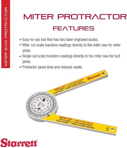 Starrett Plastic Miter Protractor Angle Finder with Two Laser Engraved Scales - Ideal for Carpenters, Plumbers and DIY Home Improvement -7" Length - 505P-7 in Kuwait