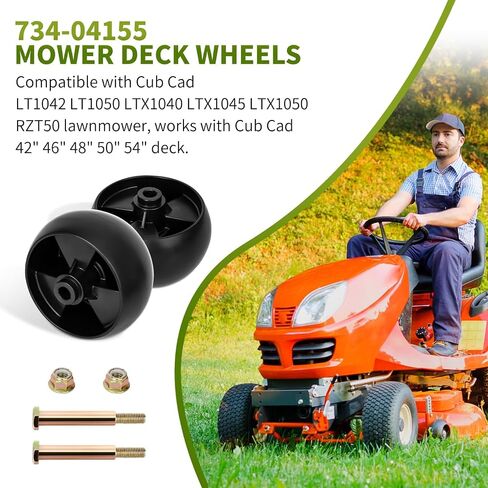 734-04155 Deck Wheels Fit for Cub Cad Mower - Deck Roller Gauge Wheels Compatible with Cub Cad Troy Bilt Craftsman HU Lawn Mower Tractor, Work with 42" 46" 48" 50" 54" Deck, Replaces for Toro 112-0677 in Kuwait