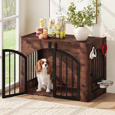 FATORRI 31.5'' Wood Dog Crate Furniture for Small/Medium Dogs, Rustic Brown in Saudi Arabia
