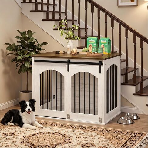 CHOEZON 31.5" Dog Crate Furniture, Heavy Duty Dog Kennel with Barn Door in Saudi Arabia