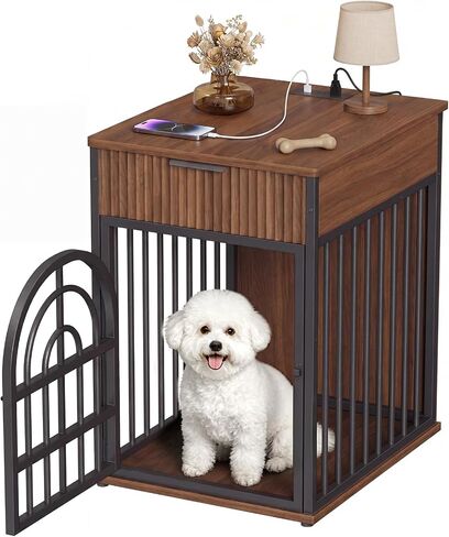 EasyCom Dog Crate Furniture, Wooden Dog Kennel for Small Breed,Walnut in Saudi Arabia
