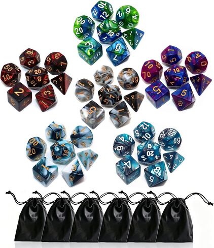 مجموعة DND Polyhedral DND ، 6PACK DUBLE COLORS مجموعات مع D4 D6 D8 D10 D ٪ D12 D12 متوافقة مع الأبراج المحصنة والتنين D&D RPG MTG GAMES (6Colors 42 قطعة) in Kuwait
