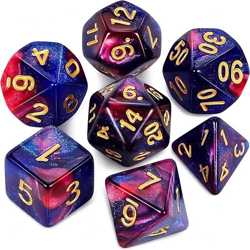 QMAY DND Dice Set - 7Pcs Blue Mix White Polyhedral Dice with Black Dice Bag in Kuwait