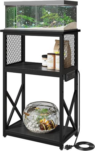 HavenlyYouth 10 Gallon Fish Tank Stand with Power Outlet , 3 Tier Aquarium Stand with Shelf, Turtle/Reptile Tank Stand for Home Office ,Adjustable Boards, 20.47''L×11.42''W×30.91''H, Retro Brown in Saudi Arabia