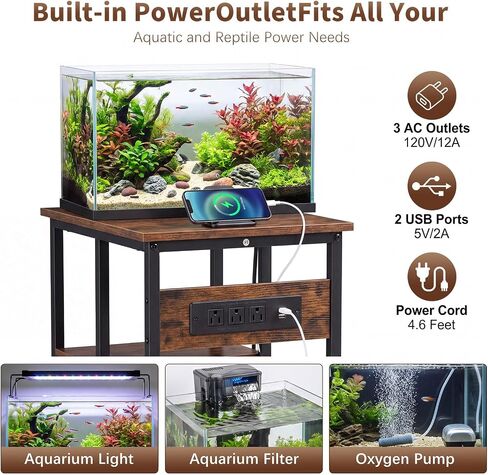 10-20-29-30-35 Gallon Fish Tank Stand with 3 Power Outlet and 2 USB Port in Kuwait