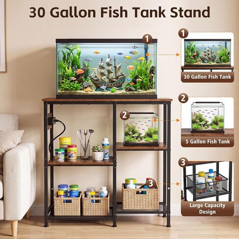 10-20-29-30-35 Gallon Fish Tank Stand with 3 Power Outlet and 2 USB Port in Kuwait
