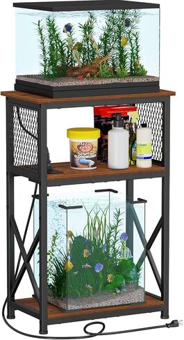 Snughome 29 Gallon Aquarium Stand with Charging Station, Heavy Duty Fish Tank Stand with Storage Cabinet, Metal Aquarium Stand Fits 20 Long, 29 & 30 Gallon Tanks, 350 LBS Capacity, Rustic Brown in Saudi Arabia