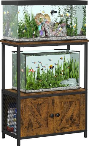 Snughome 10 Gallon Fish Tank Stand with Storage Cabinet, 3-Tier Double Aquarium Stand for 5-10 Gallon Tanks, 24.4" Wide Tabletop, 350 lb Capacity, Heavy Duty Metal Frame, Rustic Brown in Saudi Arabia
