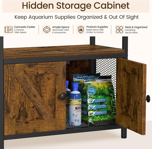Snughome 10 Gallon Fish Tank Stand with Storage Cabinet, 3-Tier Double Aquarium Stand for 5-10 Gallon Tanks, 24.4" Wide Tabletop, 350 lb Capacity, Heavy Duty Metal Frame, Rustic Brown in Saudi Arabia