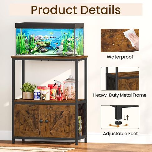 Snughome 10 Gallon Fish Tank Stand with Storage Cabinet, 3-Tier Double Aquarium Stand for 5-10 Gallon Tanks, 24.4" Wide Tabletop, 350 lb Capacity, Heavy Duty Metal Frame, Rustic Brown in Saudi Arabia