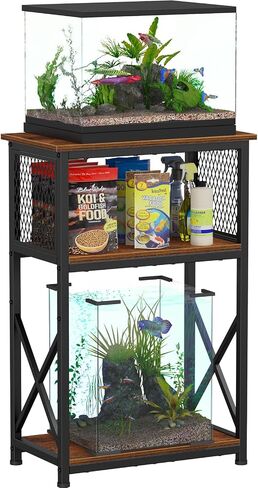 Snughome 10 Gallon Aquarium Stand, 3-Tier Storage Fish Tank Stand 220 lb Top, Fits 5/10 Gallon , Waterproof / Small Space, 20.47" x 11.42" x 30.91", Rustic Brown in Saudi Arabia