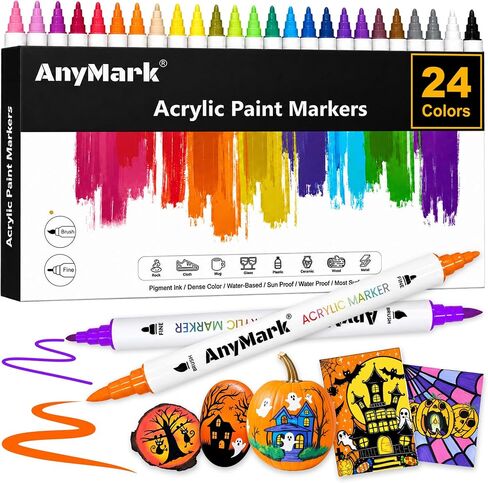AnyMark 24 Colors Acrylic Paint Markers Brush & Fine Paint Pens in Kuwait