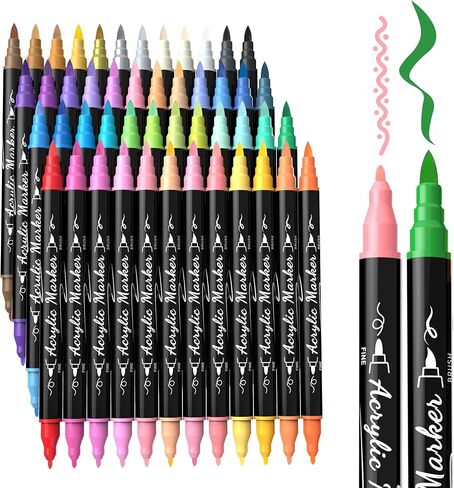 30 Colors Precision Dual Tip Acrylic Paint Markers Pens - Brush & Fine in Kuwait