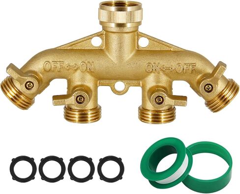 Triumpeek 4 Way Brass Hose Splitter, Heavy Duty 4-Way Garden Hose Connector 3/4 Inch, Solid 4 Way Hose Adapter in Saudi Arabia