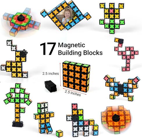 TOSY Magnet Fidget Spinner Glow - 16 Blocks, 3 in 1 Toy: Transformable Fidget Spinner, Infinity Cube, 2x2 Puzzle Cube, Glow, Stress Relief, STEM Magnet Tiles Birthday Gift for Kids/Boys/Girls/Adults in Kuwait