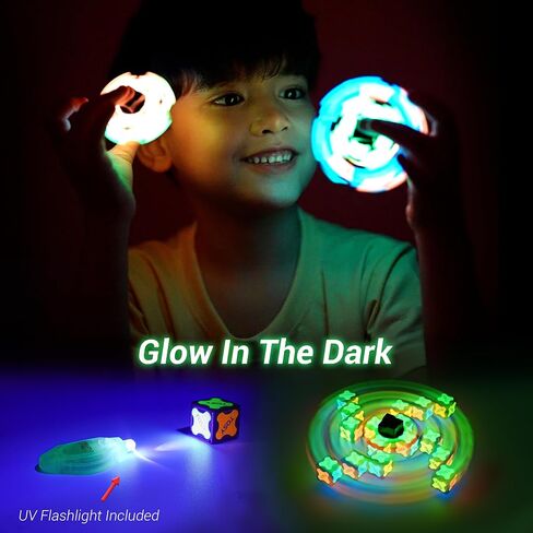 TOSY Magnet Fidget Spinner Glow - 16 Blocks, 3 in 1 Toy: Transformable Fidget Spinner, Infinity Cube, 2x2 Puzzle Cube, Glow, Stress Relief, STEM Magnet Tiles Birthday Gift for Kids/Boys/Girls/Adults in Kuwait