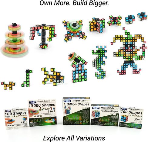 TOSY Magnet Fidget Spinner Glow - 16 Blocks, 3 in 1 Toy: Transformable Fidget Spinner, Infinity Cube, 2x2 Puzzle Cube, Glow, Stress Relief, STEM Magnet Tiles Birthday Gift for Kids/Boys/Girls/Adults in Kuwait