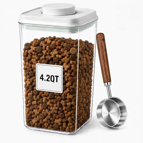 Pet Dog-Cat Airtight Food Storage-Container - 4.2Qt/4L jar with lid and 1/4Cup scoop | Holds 3–5 pounds of dry pet food | BPA-Free in Kuwait