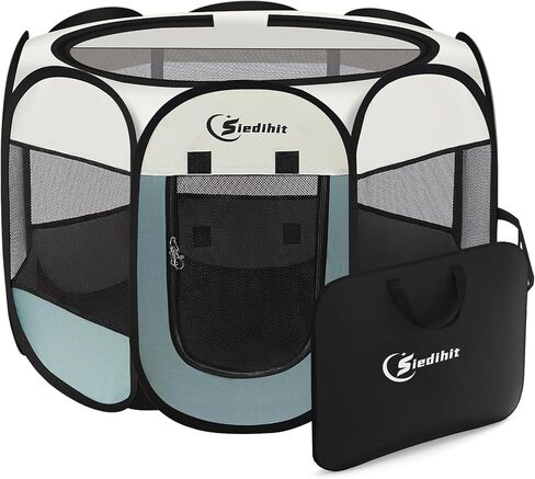 Sieidihit Dog Cat Playpen Tent Crate Cage with Blanket, Small Grey in Kuwait