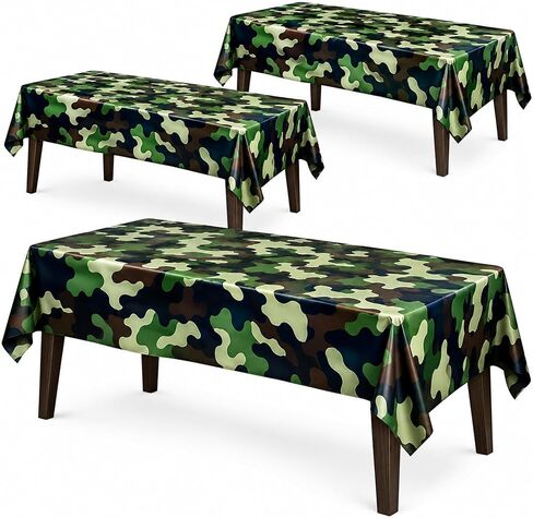 AnapoliZ Army Plastic Tablecloth | 3 Pcs Pack (54" Inch Wide x 102" Inch Long) | Rectangular Camouflage Table Cover | Military Party Table Decorations | Camo Party Plastic Table Cover in Kuwait