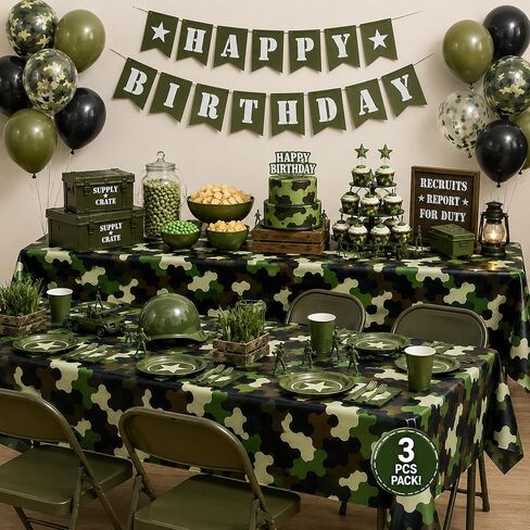 AnapoliZ Army Plastic Tablecloth | 3 Pcs Pack (54" Inch Wide x 102" Inch Long) | Rectangular Camouflage Table Cover | Military Party Table Decorations | Camo Party Plastic Table Cover in Kuwait