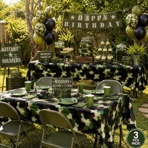 AnapoliZ Army Plastic Tablecloth | 3 Pcs Pack (54" Inch Wide x 102" Inch Long) | Rectangular Camouflage Table Cover | Military Party Table Decorations | Camo Party Plastic Table Cover in Kuwait