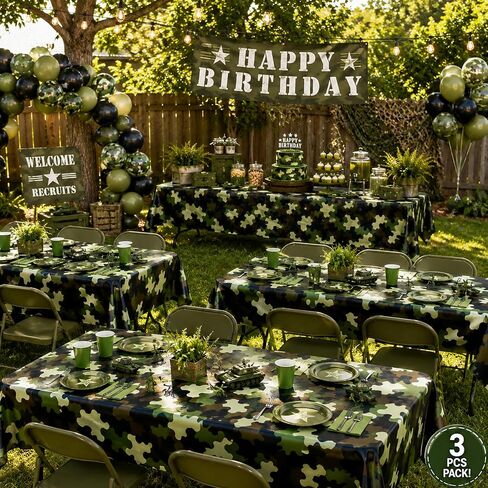 AnapoliZ Army Plastic Tablecloth | 3 Pcs Pack (54" Inch Wide x 102" Inch Long) | Rectangular Camouflage Table Cover | Military Party Table Decorations | Camo Party Plastic Table Cover in Kuwait