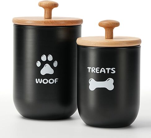 Dog Treat Container Set of 2, Dog treat jar with Airtight Lid, Small dog food container, Dog Cookie Jar for kitchen Counter, Treats Canister, Pet Treat Container 8.3x4.9 & 7.1x4.3 (White) in Saudi Arabia