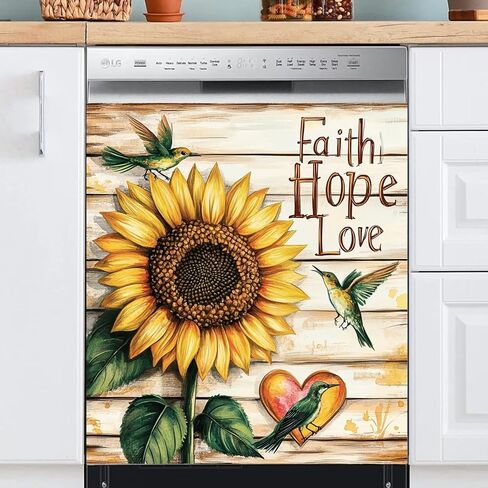 Farmhouse Sunflower Dishwasher Door Cover Sheet Magnetic, Faith Hope Love Vinyl Decal for Dishwasher, Fridge Magnet Cover Panels, Magnetic 23"x26" in Saudi Arabia