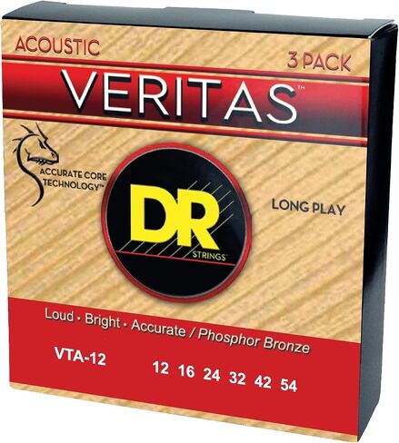 خيوط الغيتار الصوتية المغلفة من DR Strings Veritas بتقنية أساسية مغلفة، الضوء 12-54، 3 عبوات (VTA-12-3PK) in Kuwait