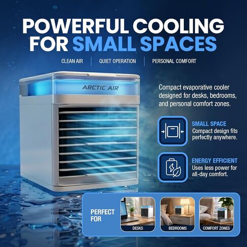 Arctic Air Pure Chill 2.0 Evaporative Air Cooler by Ontel - Powerful, Quiet, Lightweight and Portable Space Cooler with Hydro-Chill Technology For Bedroom, Office, Living Room & More in Kuwait