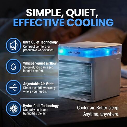 Arctic Air Pure Chill 2.0 Evaporative Air Cooler by Ontel - Powerful, Quiet, Lightweight and Portable Space Cooler with Hydro-Chill Technology For Bedroom, Office, Living Room & More in Kuwait