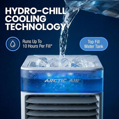 Arctic Air Pure Chill 2.0 Evaporative Air Cooler by Ontel - Powerful, Quiet, Lightweight and Portable Space Cooler with Hydro-Chill Technology For Bedroom, Office, Living Room & More in Kuwait