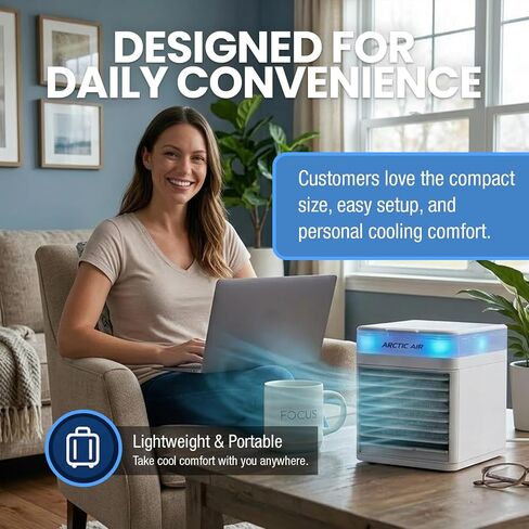 Arctic Air Pure Chill 2.0 Evaporative Air Cooler by Ontel - Powerful, Quiet, Lightweight and Portable Space Cooler with Hydro-Chill Technology For Bedroom, Office, Living Room & More in Kuwait