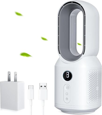 let'me Desk Fan, 11.8 Inch Bladeless Fan Mini Office Fan 4 Speeds with 5-Colors Ambient Light, USB Table Fan Small Quiet for Home, Bedroom,Dorm in Kuwait