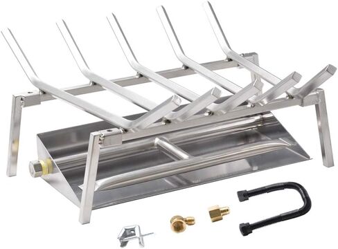 Skyflame 18-inch Fireplace Log Grate with Dual Burner Pan and Connection Kit for Natural Gas, 304 Stainless Steel in Saudi Arabia