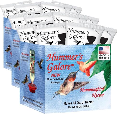 Hummer's Galore Made in USA Hummingbird Food - Ready-to-Mix Hummingbird Nectar, All-Natural Nectar Collector Formula, No Preservatives or Dyes, Makes 64 Ounces (4 Packets Included) in Kuwait