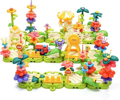 Flower Garden Building Toy Set with Electric Train Track for Toddler Girls in Kuwait