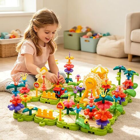 Flower Garden Building Toy Set with Electric Train Track for Toddler Girls in Kuwait