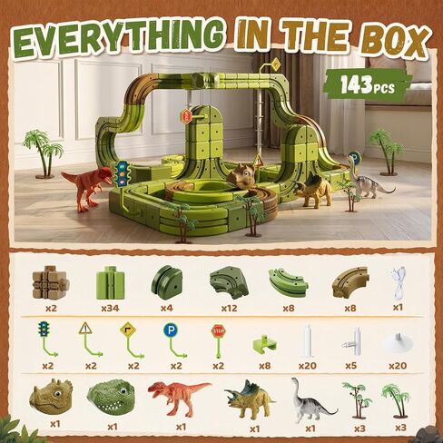 Hot Bee Electric Train Set for Kids, 143pcs Gravity-Defying Dinosaur Track in Kuwait