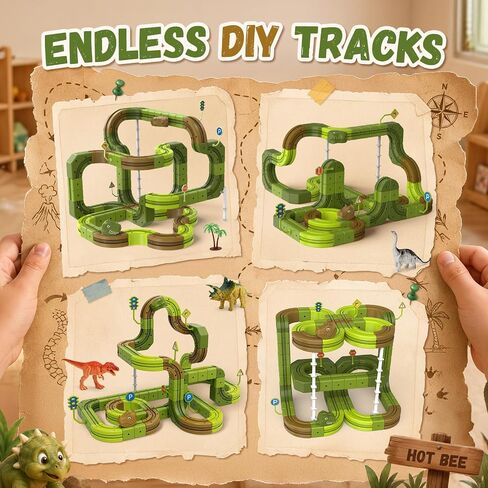 Hot Bee Electric Train Set for Kids, 143pcs Gravity-Defying Dinosaur Track in Kuwait