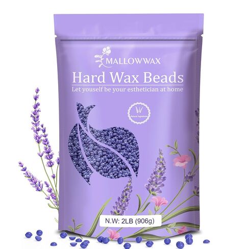 Hard Wax Beads for Hair Removal - Mallowwax Stripless Refillable 2LB Lavender Waxing Beads - Natural & Hypoallergenic Formula for Long-Lasting Smooth Skin - Ideal for At-Home Use and Sensitive Areas in Kuwait