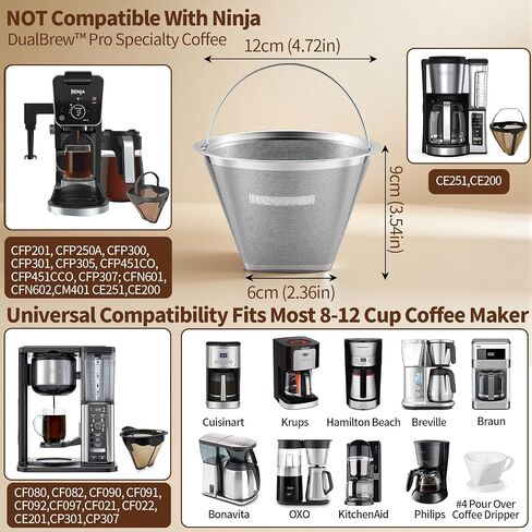 #4 Reusable Permanent Cone Coffee Filters, 8~12 Cup Size 4 Coffee Filters, Perfect Fit for Cuisinart Hamilton Beach Coffee Maker Filter, Replace Cuisinart GTF Gold Tone Coffee Filters in Saudi Arabia