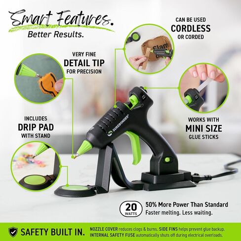 Surebonder Cordless/Corded High-Temperature Mini Hot Glue Gun with Fine Tip for Detailed Crafting and DIY Projects, 20 Watts (CL-195F) in Kuwait