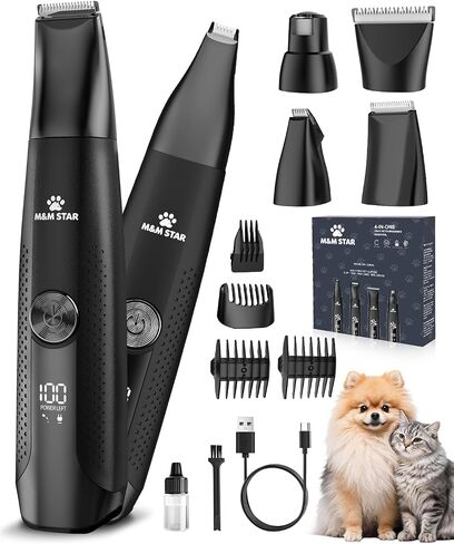 M&M STAR Dog Grooming Kit, 4-in-1 Dog Clippers for Grooming, Cordless Dog Hair Trimmer with Dog Paw Trimmer & Dog Nail Grinder, Low Noise Pet Clippers for Dogs Cats Face Ears Paws in Kuwait