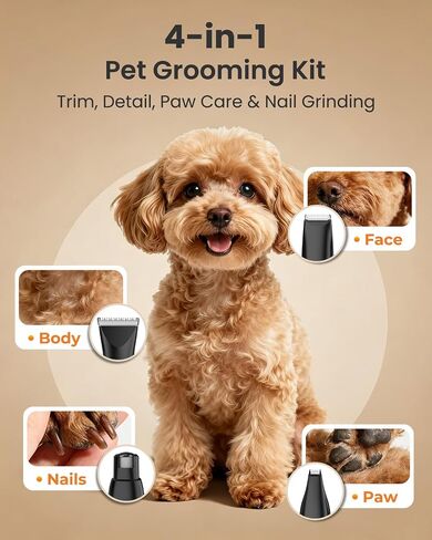 M&M STAR Dog Grooming Kit, 4-in-1 Dog Clippers for Grooming, Cordless Dog Hair Trimmer with Dog Paw Trimmer & Dog Nail Grinder, Low Noise Pet Clippers for Dogs Cats Face Ears Paws in Kuwait