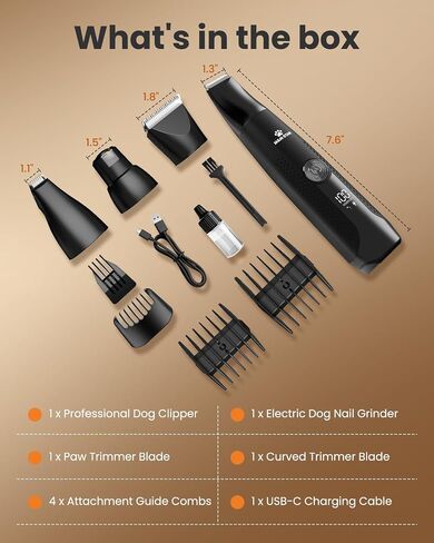 M&M STAR Dog Grooming Kit, 4-in-1 Dog Clippers for Grooming, Cordless Dog Hair Trimmer with Dog Paw Trimmer & Dog Nail Grinder, Low Noise Pet Clippers for Dogs Cats Face Ears Paws in Kuwait