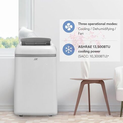 SPT WA-S1032E 13,500BTU Portable Air Conditioner – Cooling only (SACC: 10,300BTU), White,18.39"W x 15.63"D x 30.12"H in Saudi Arabia